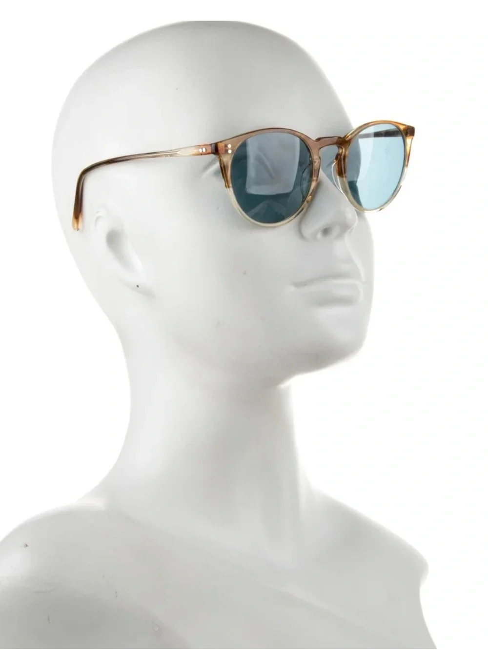 Oliver Peoples Round Tortoiseshell Sunglasses with Blue Lenses